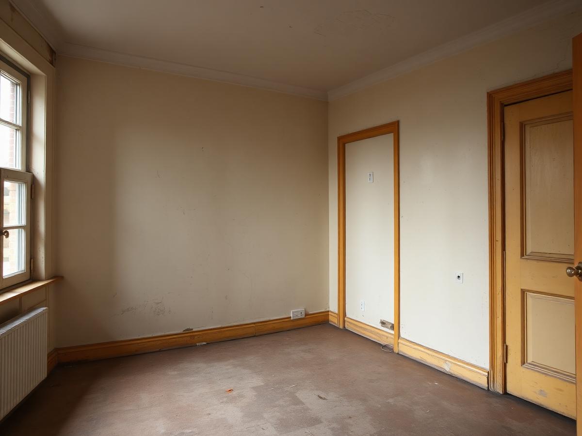 Woonkamer binnenschilderwerk — voor het schilderwerk (demonstratiebeeld)